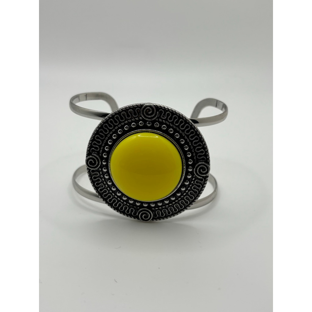 Bold Silver And Yellow Statement Cuff Bracelet Nw… - image 4